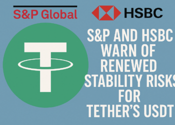 Graphic showing S&P Global and HSBC warning about stability risks affecting Tether’s USDT stablecoin